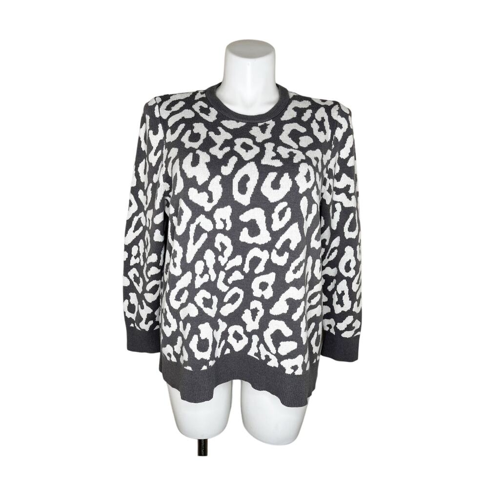 LANE BRYANT Dark Gray & White Leopard Print Crewneck Sweater Size 18